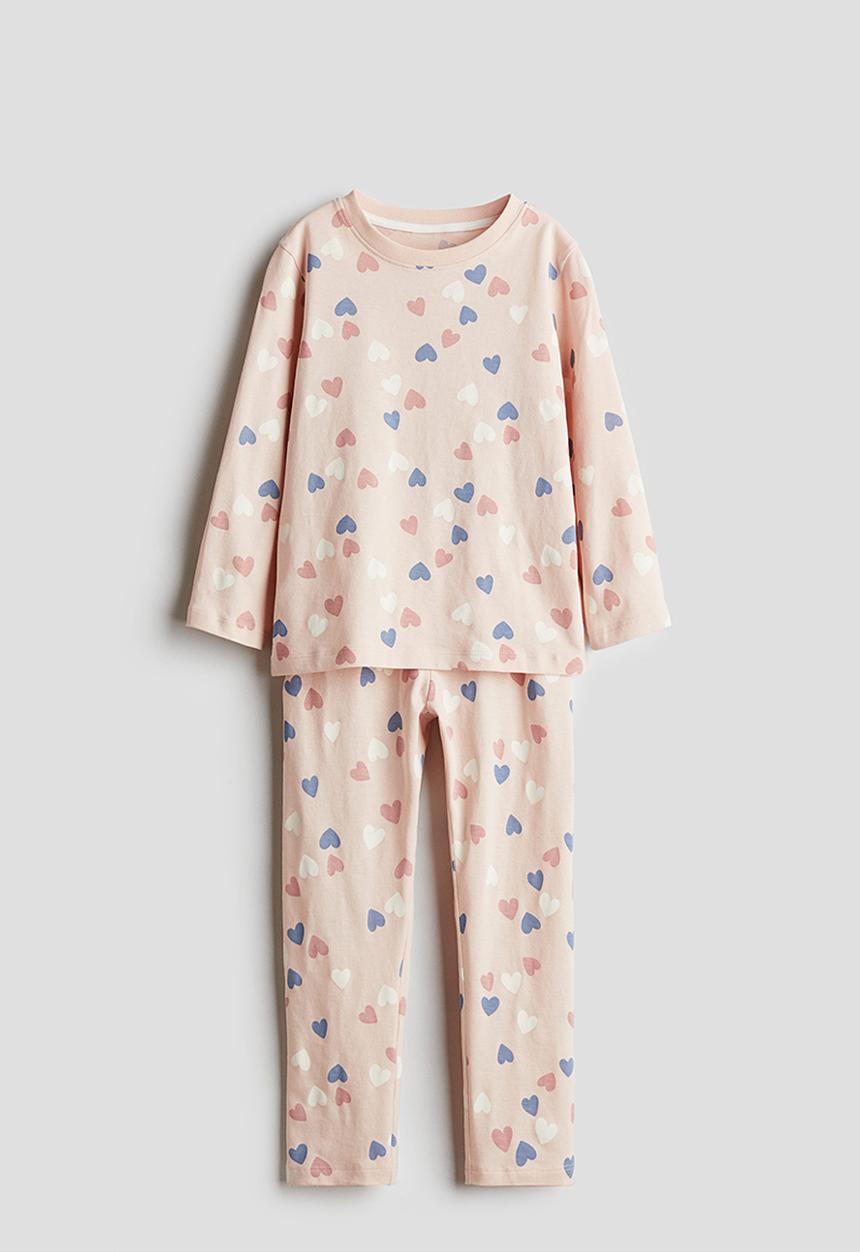 H&M - Printed cotton pyjamas - light pink/hearts