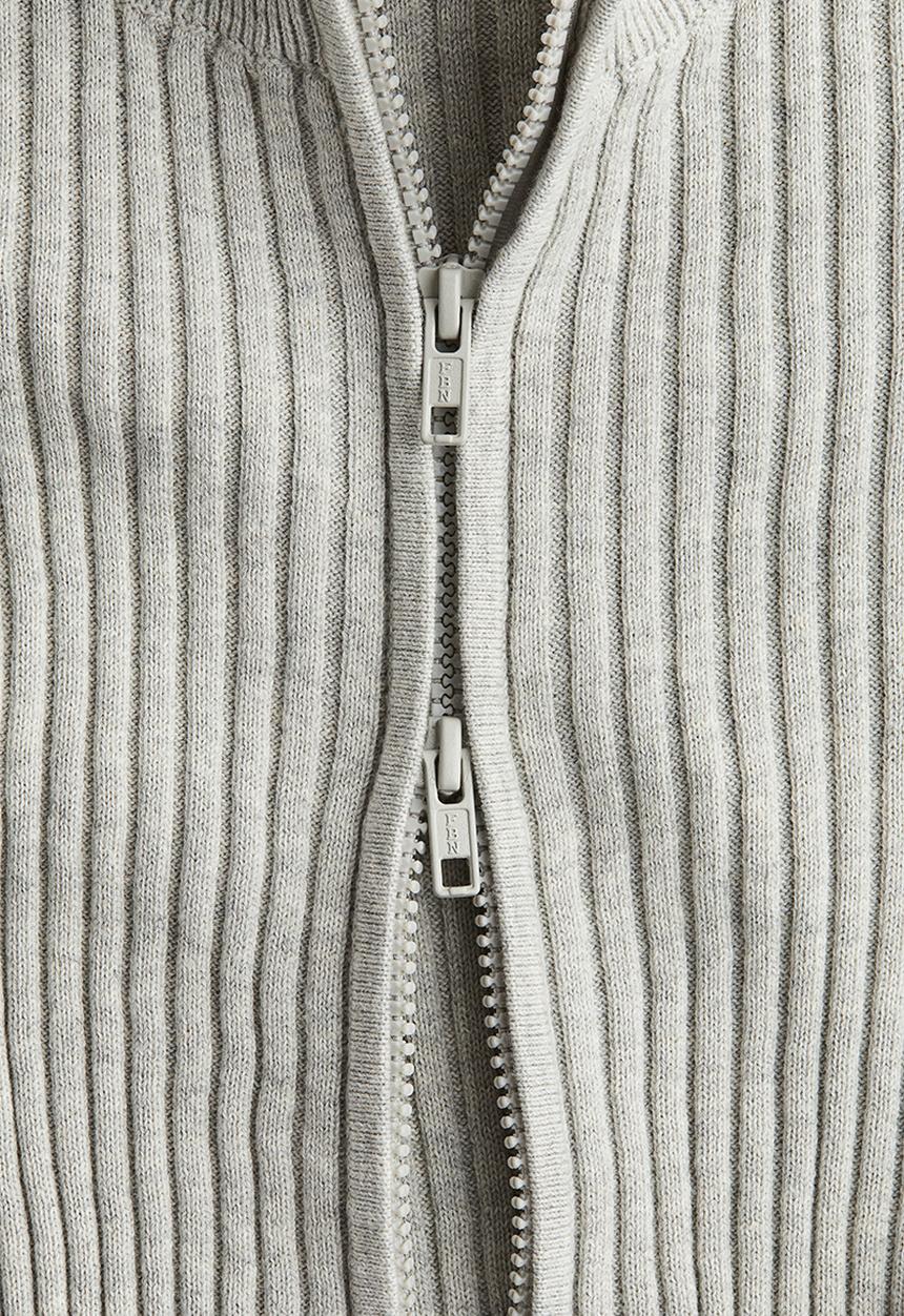 H&M - Rib-knit zip-through cardigan - light grey marl