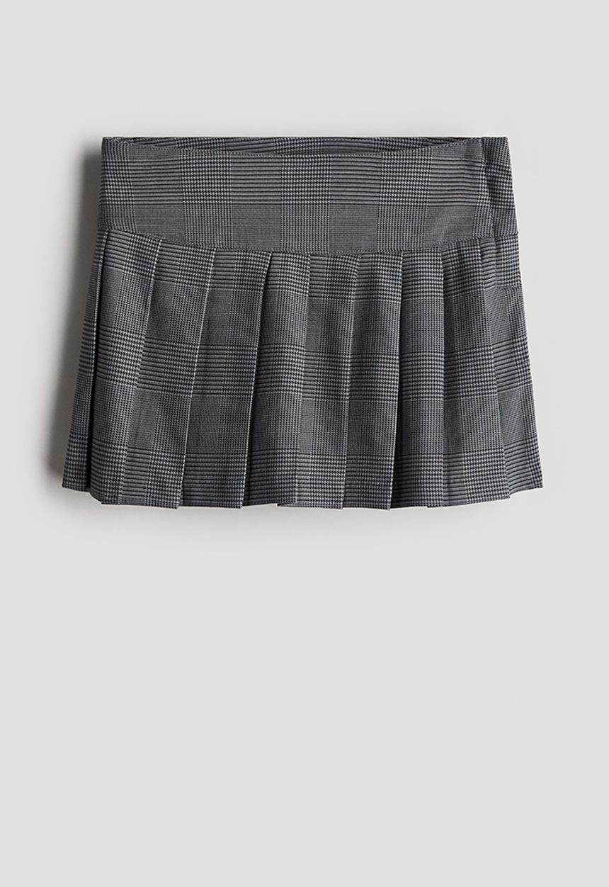 H&M - Pleated twill skirt - dark grey/checked
