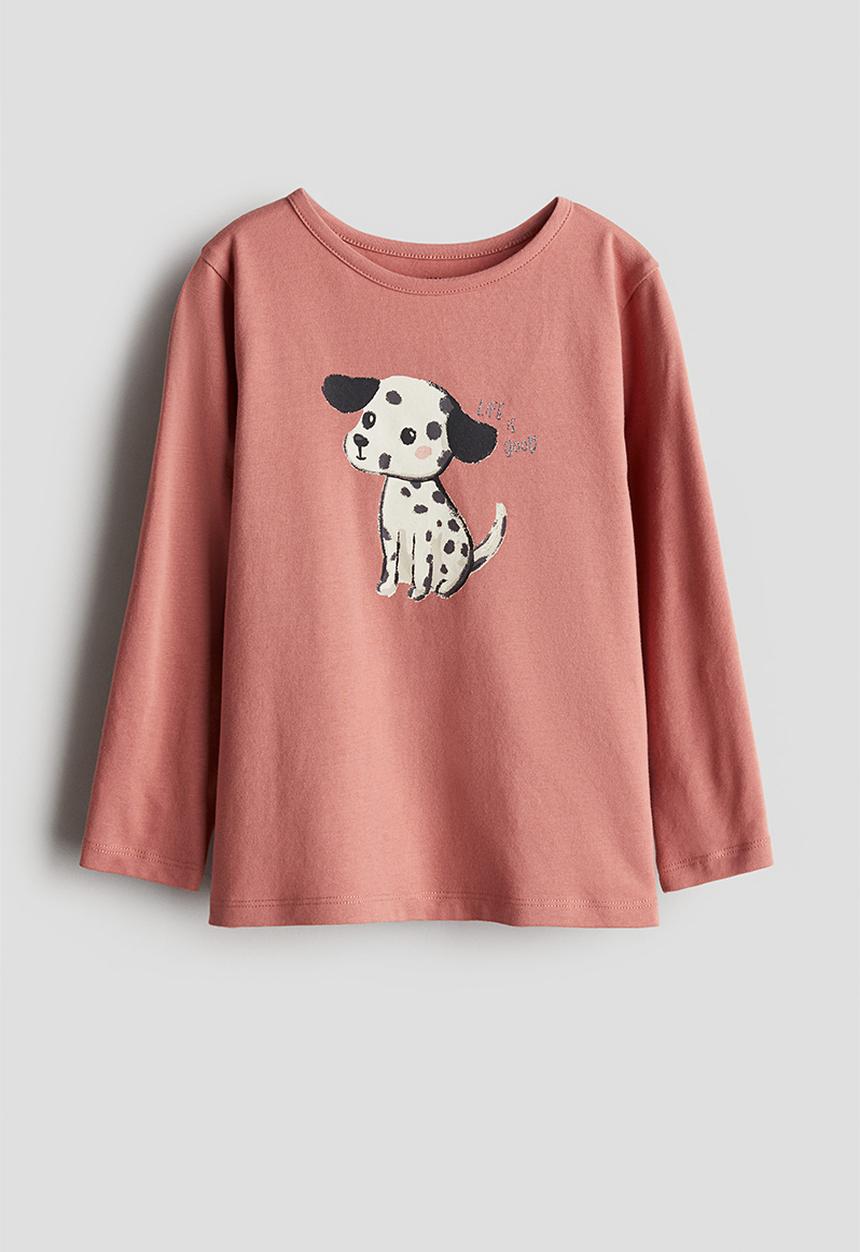 H&M - Printed jersey top - light rust red/dog