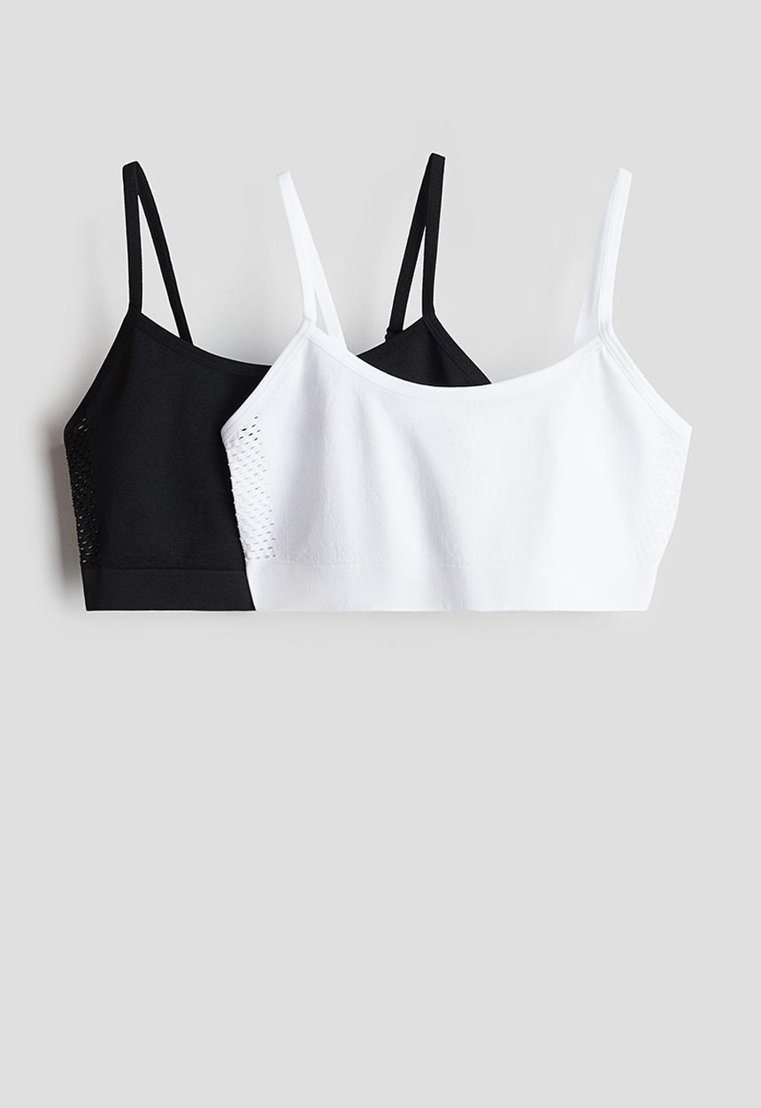 H&M - 2 Pack seamless jersey tops - black & white