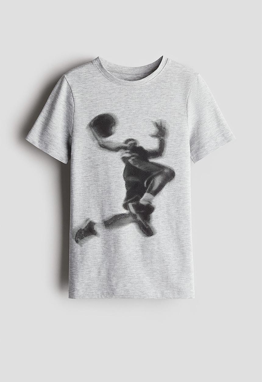 H&M - Printed cotton T-shirt - light grey marl
