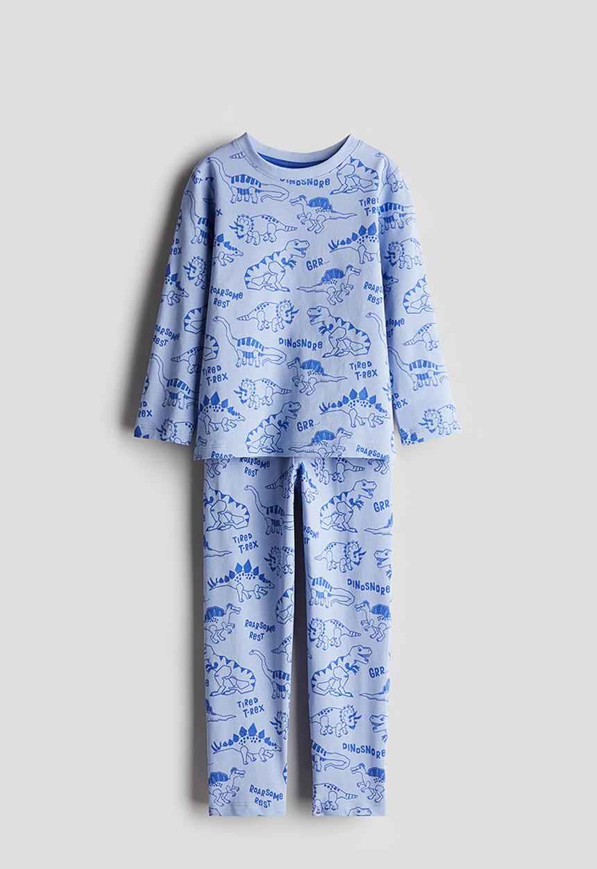 H&M - Patterned jersey pyjamas - light blue/dinosaurs