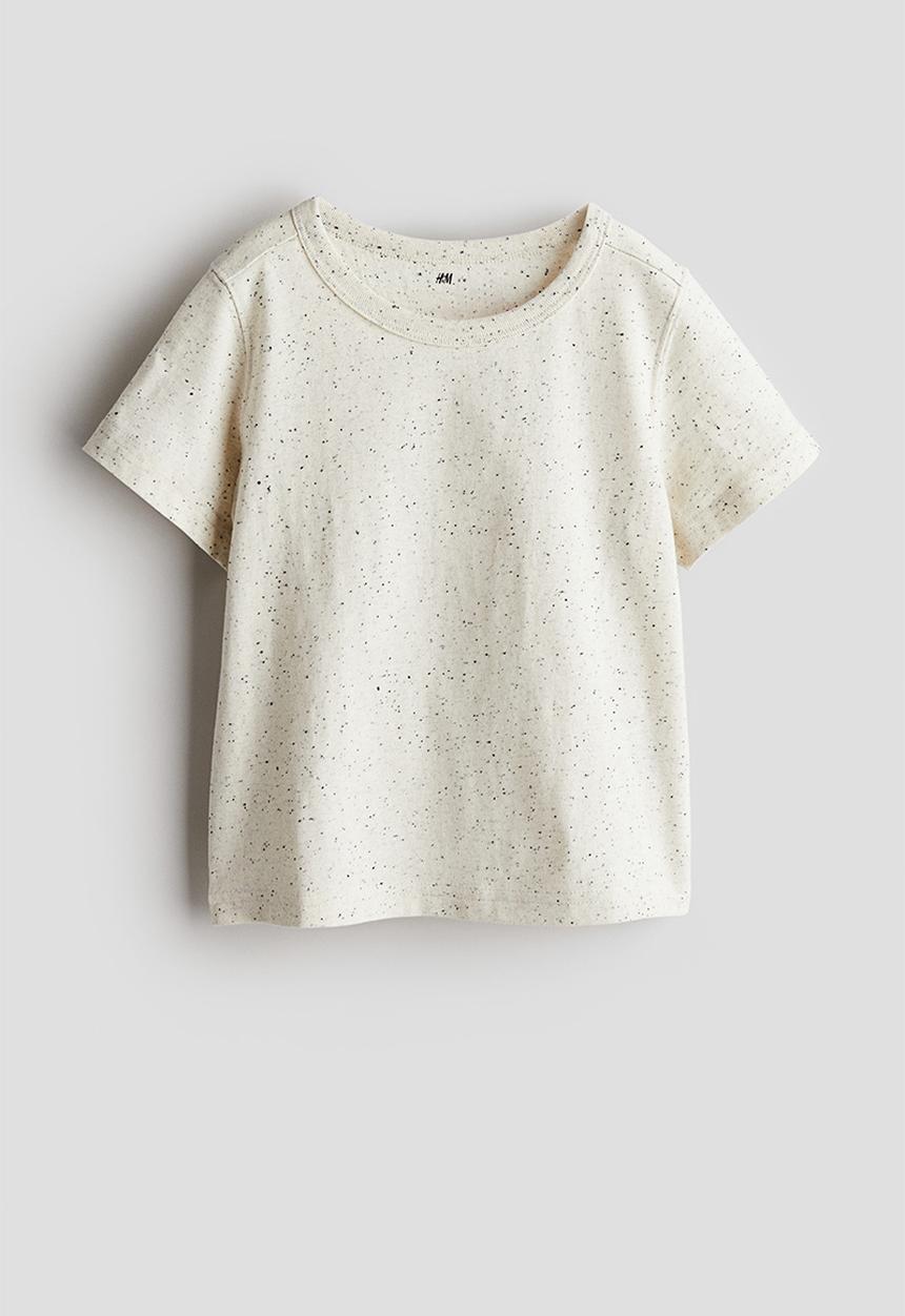 H&M - Cotton jersey T-shirt - natural white spotted 