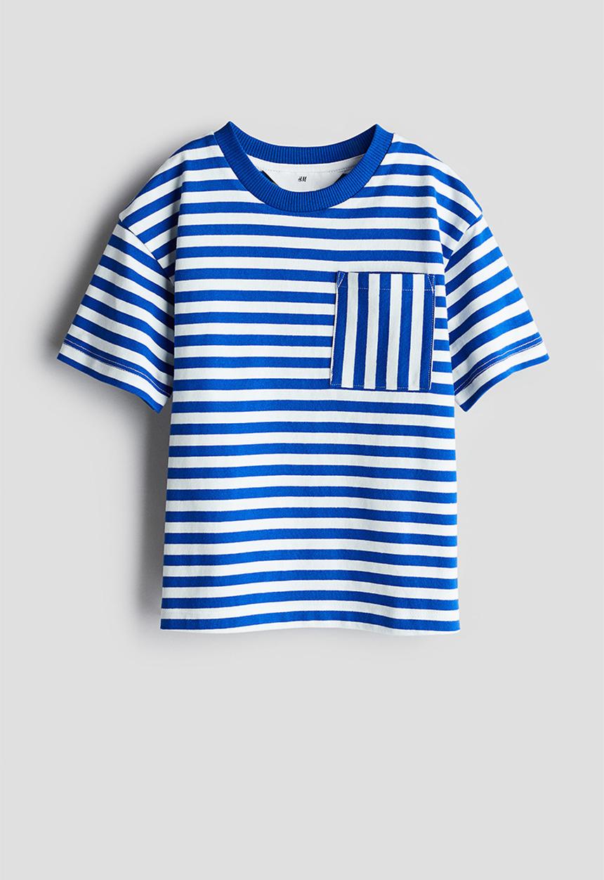 H&M - Pocket-detail T-shirt - bright blue/striped