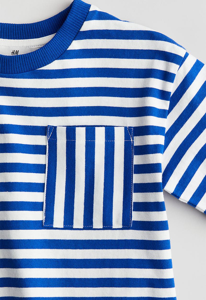 H&M - Pocket-detail T-shirt - bright blue/striped