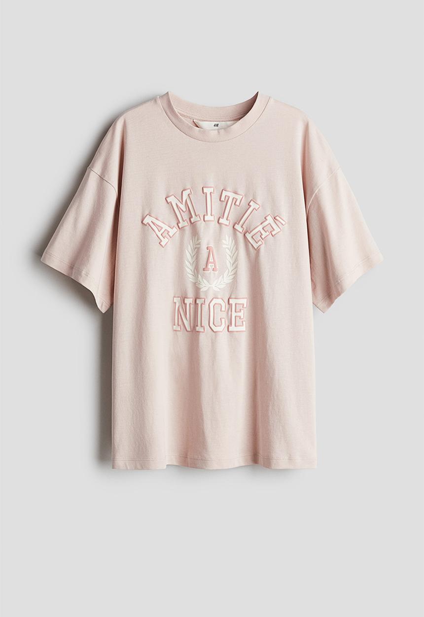 H&M - Oversized print-motif T-shirt - light pink 