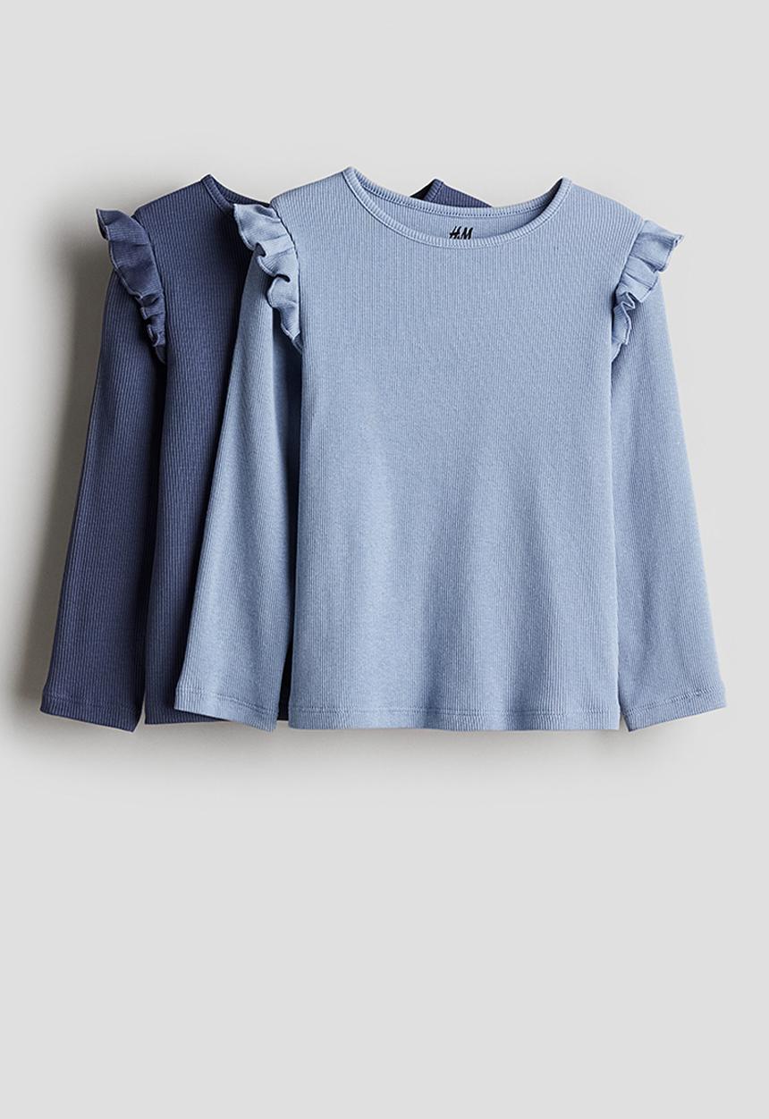 H&M - 2-Pack ribbed cotton tops - dusty blue/light dusty blue