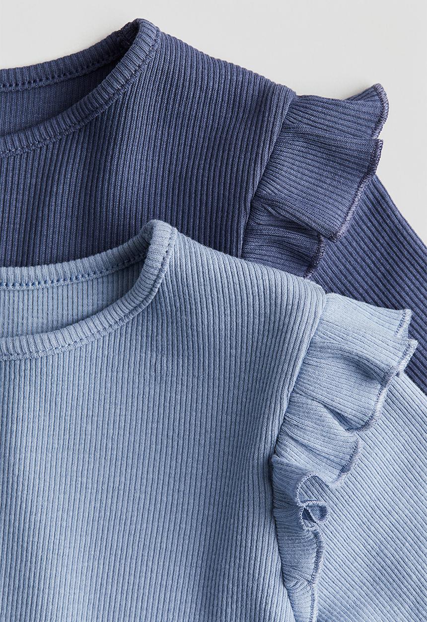 H&M - 2-Pack ribbed cotton tops - dusty blue/light dusty blue