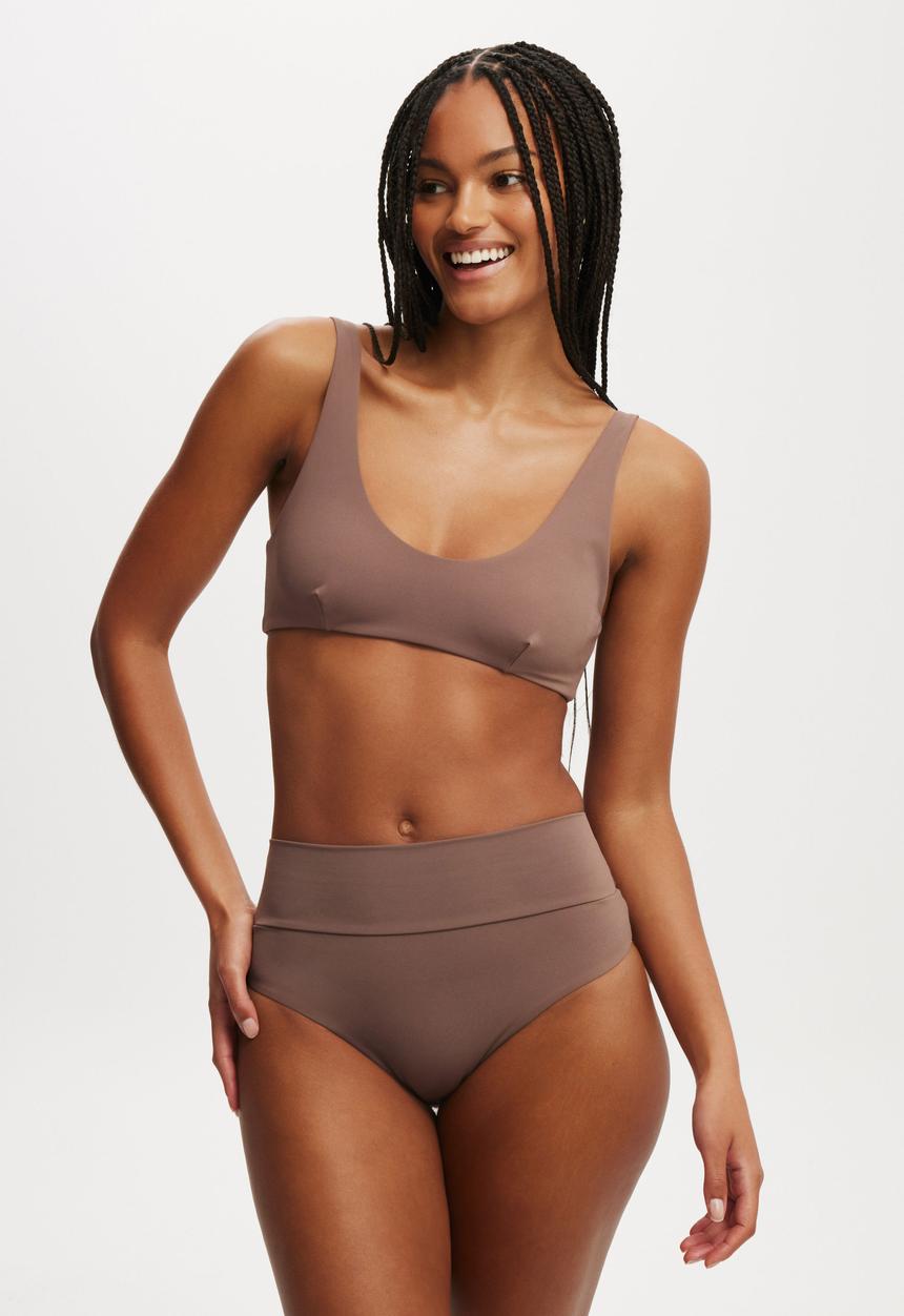 Cotton On - Smoothing Plunge Front Bikini Top - Raw Umber