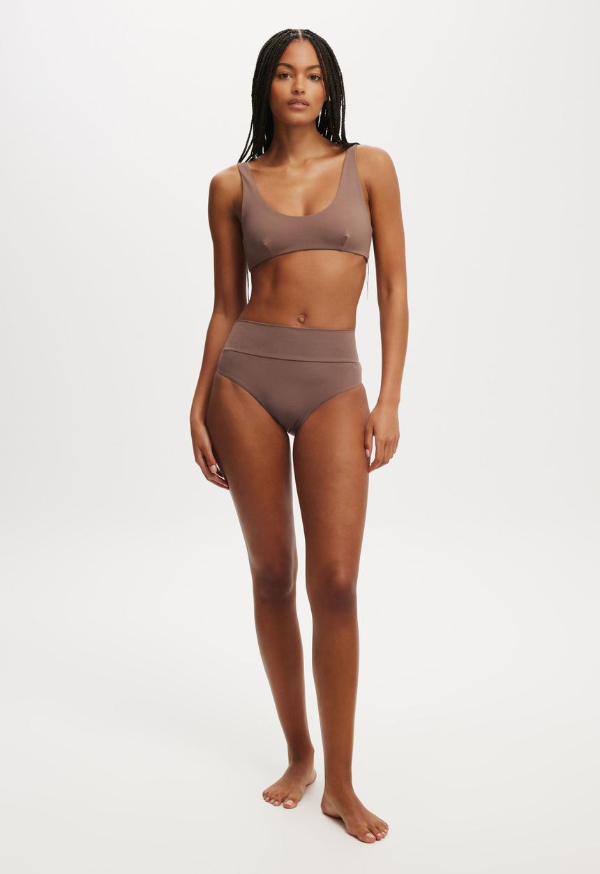 Cotton On - Smoothing Plunge Front Bikini Top - Raw Umber