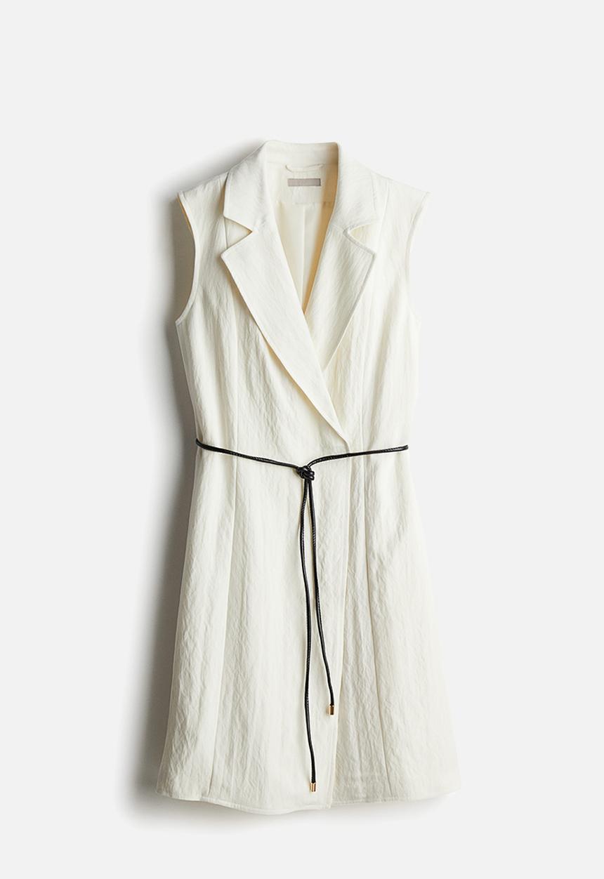 H&M - Tie-belt blazer dress - cream