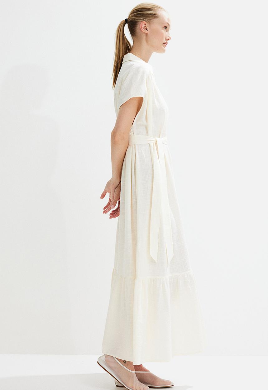 H&M - Oversized tie-belt dress - cream