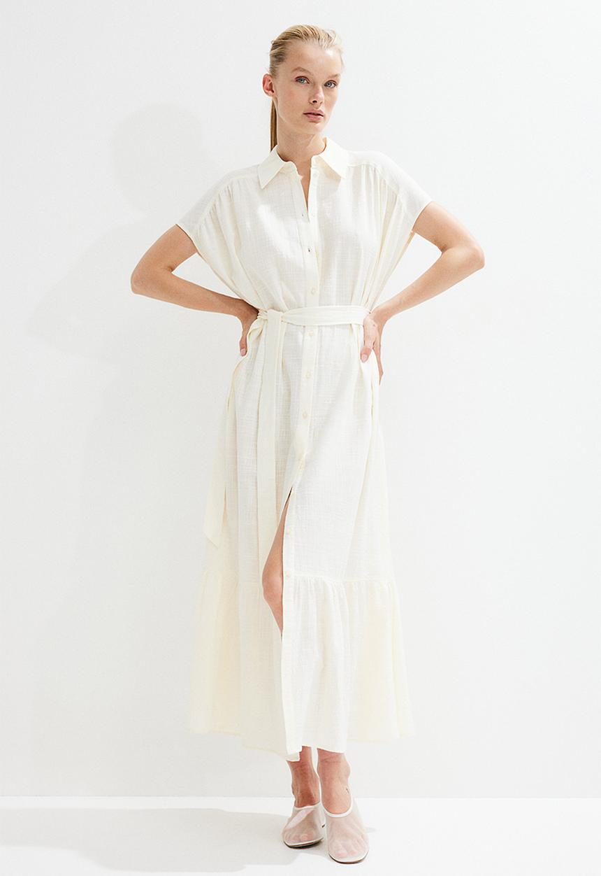 H&M - Oversized tie-belt dress - cream
