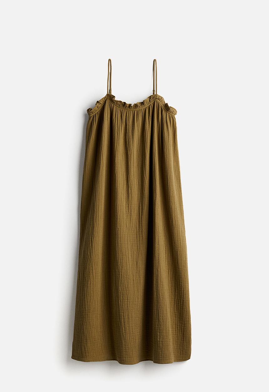 H&M - Frill-trimmed cotton dress - khaki green