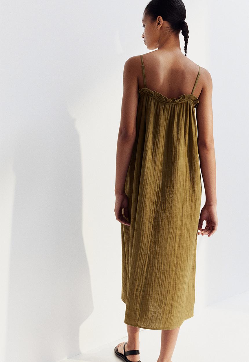 H&M - Frill-trimmed cotton dress - khaki green
