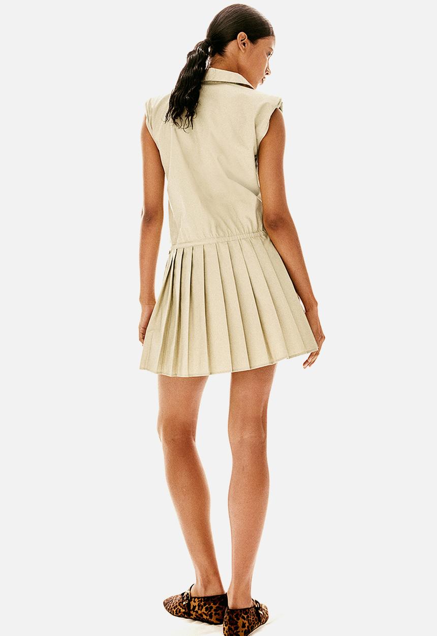 H&M - Pleated-skirt shoulder-pad dress - light beige