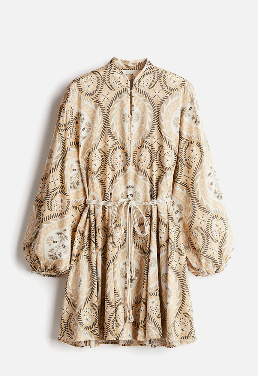 H&M - Macramé-belt dress - beige/patterned