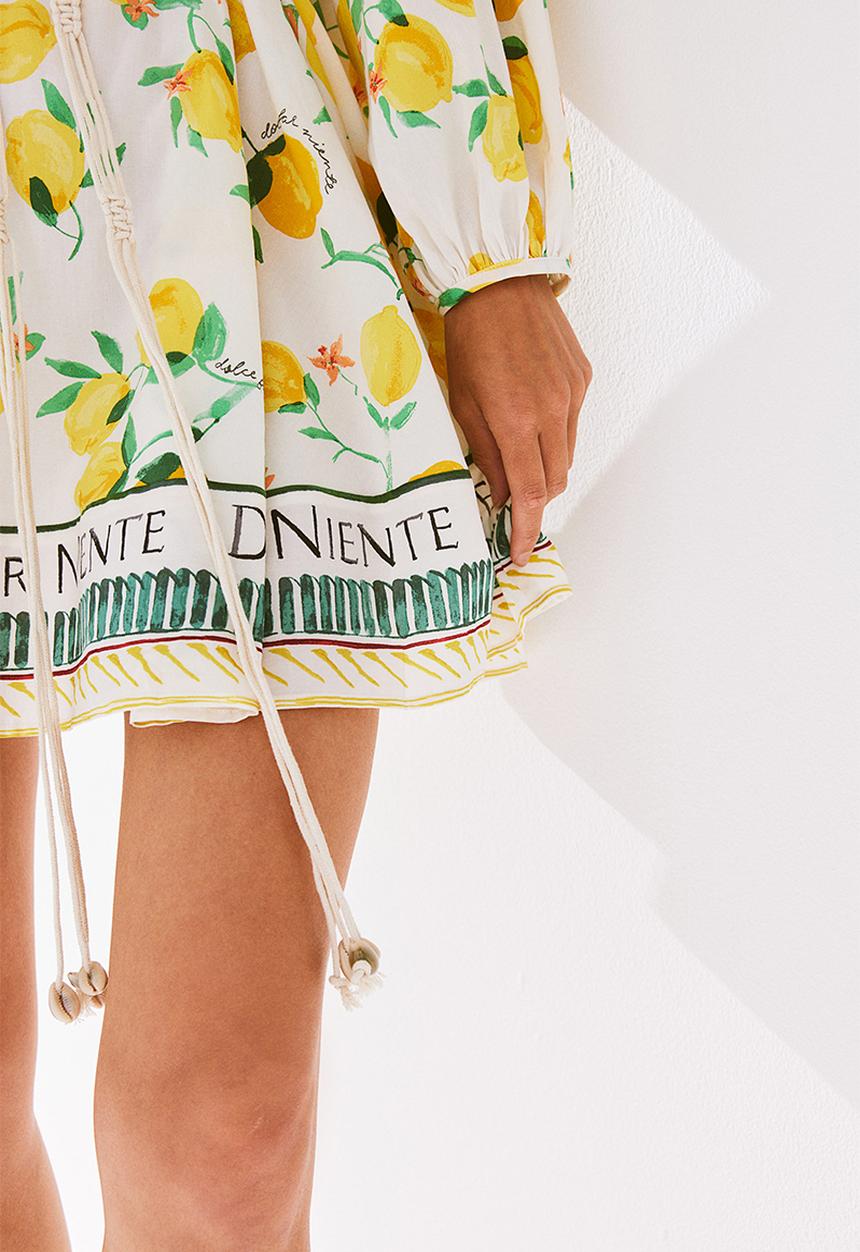 H&M - Macramé-belt dress - cream lemons 