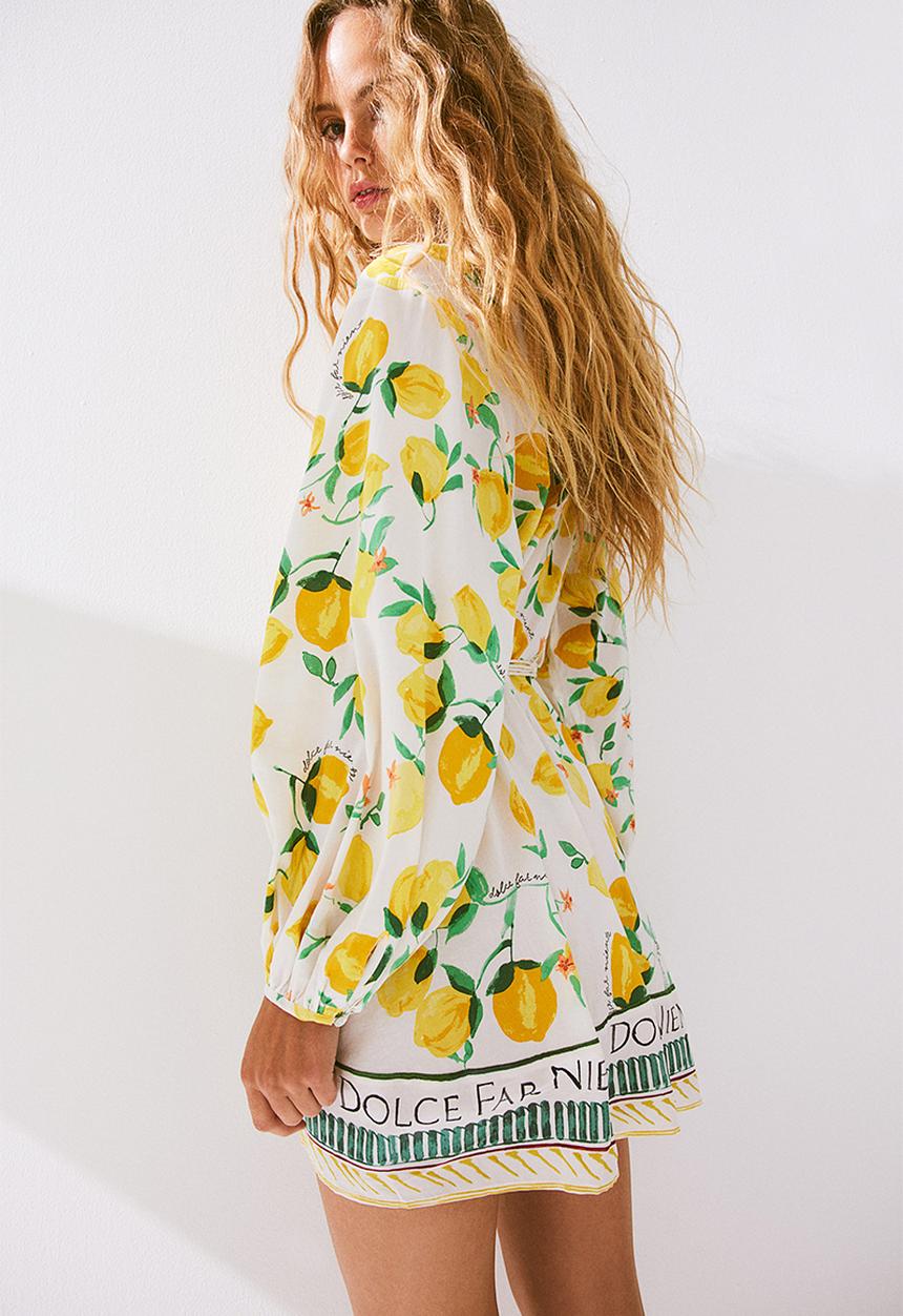 H&M - Macramé-belt dress - cream lemons 