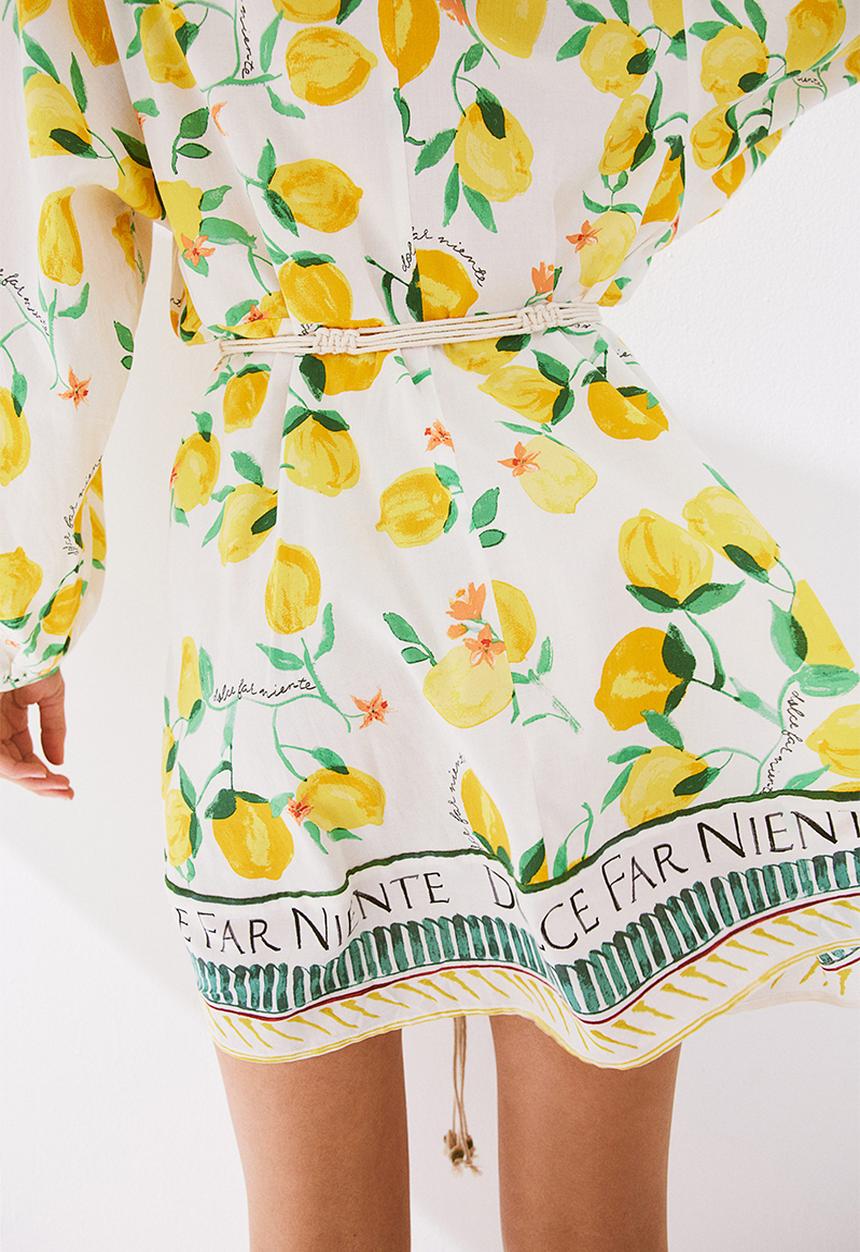 H&M - Macramé-belt dress - cream lemons 