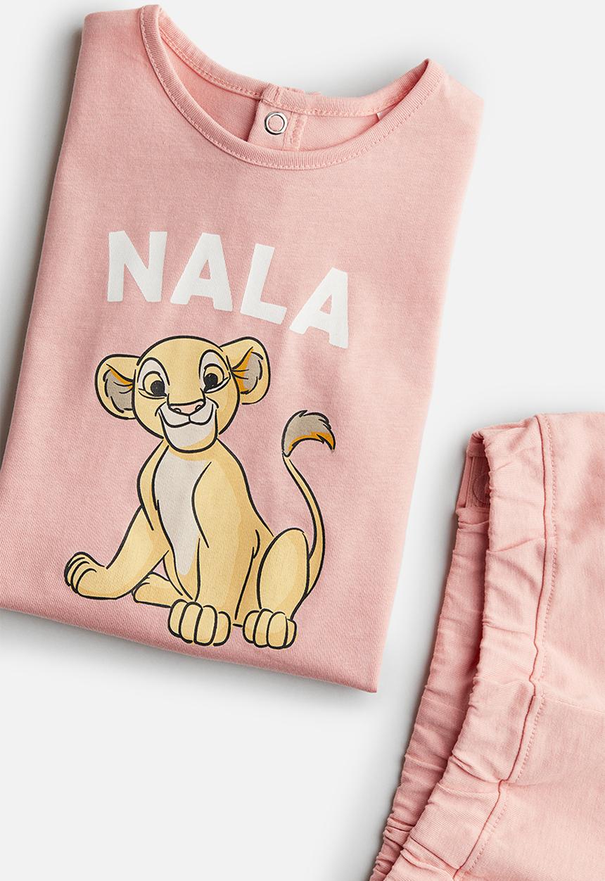 H&M - 2-Piece printed jersey set - pink the lion king