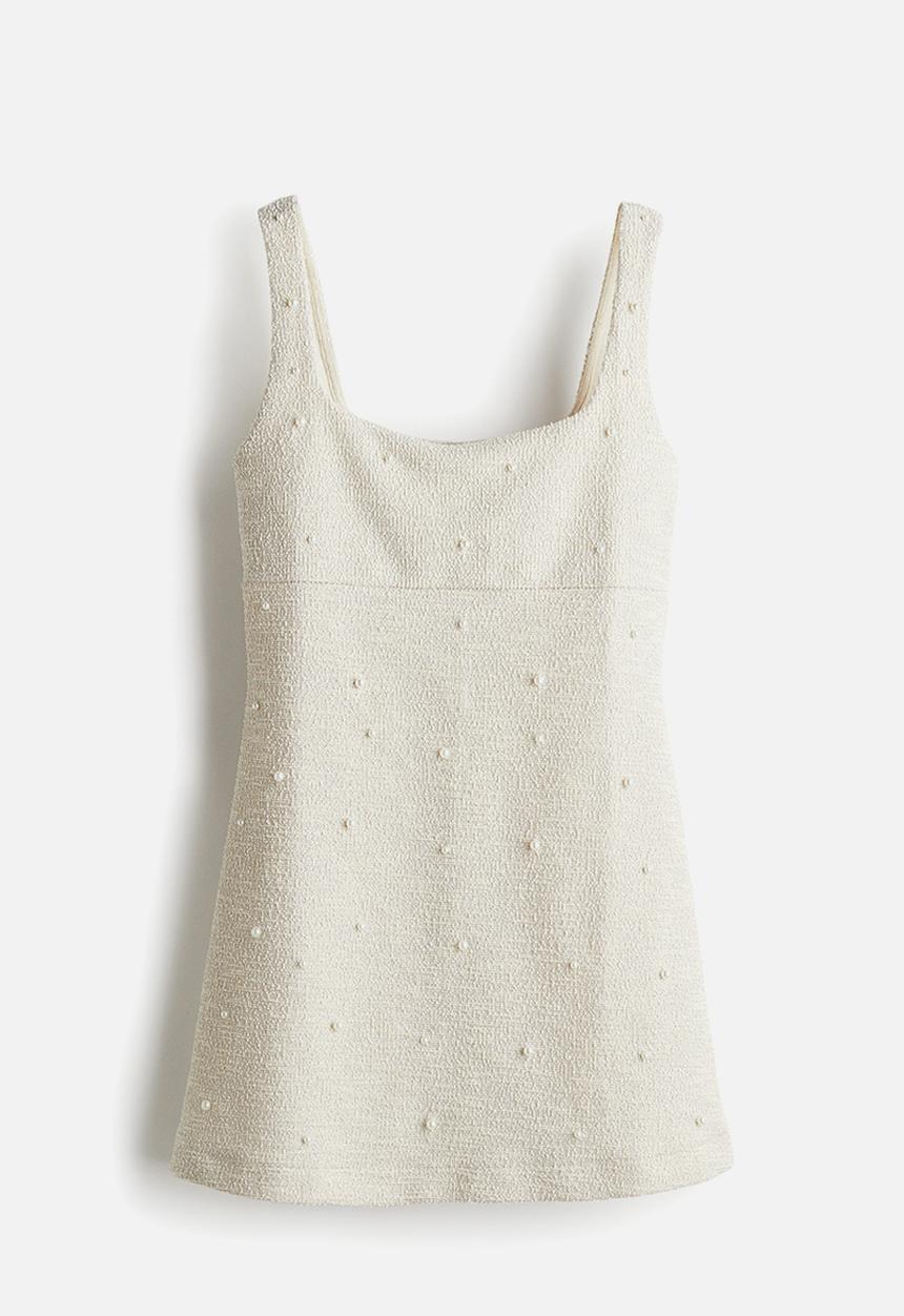 H&M - Bead-embellished bouclé dress - natural white
