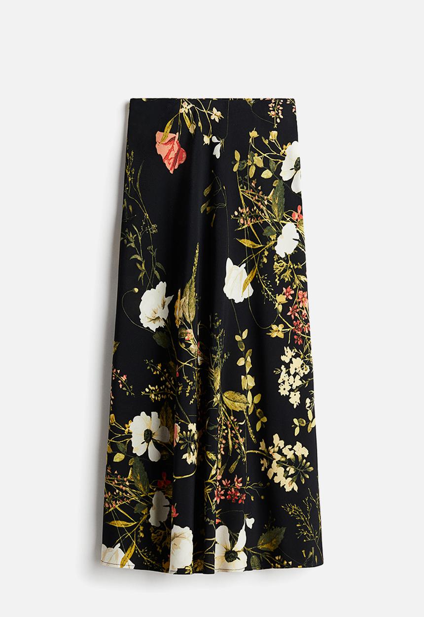 H&M - Viscose crêpe skirt - black/floral