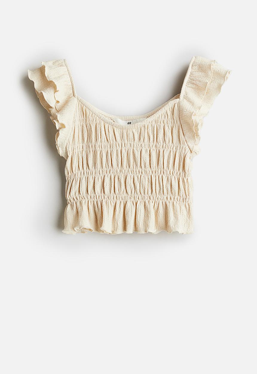 H&M - Flutter-sleeved smocked top - cream