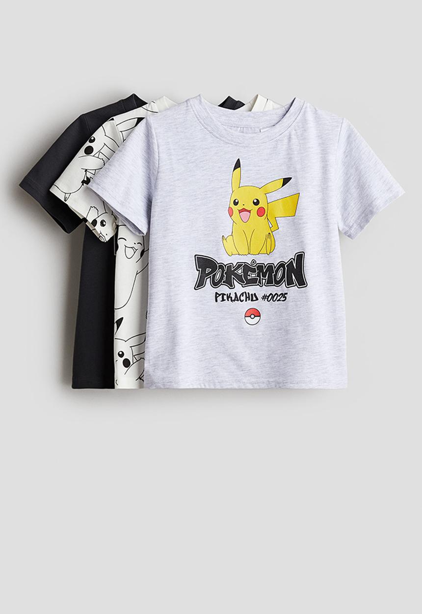 H&M - 3-Pack printed T-shirts - light grey marl pokémon
