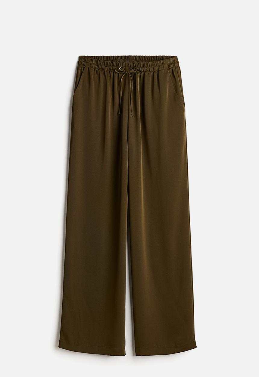 H&M - Wide pull-on trousers - dark khaki green 