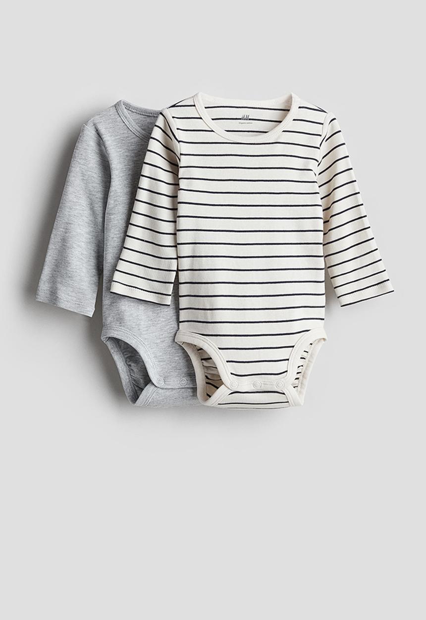 H&M - 2-Pack long-sleeved bodysuits - light grey striped