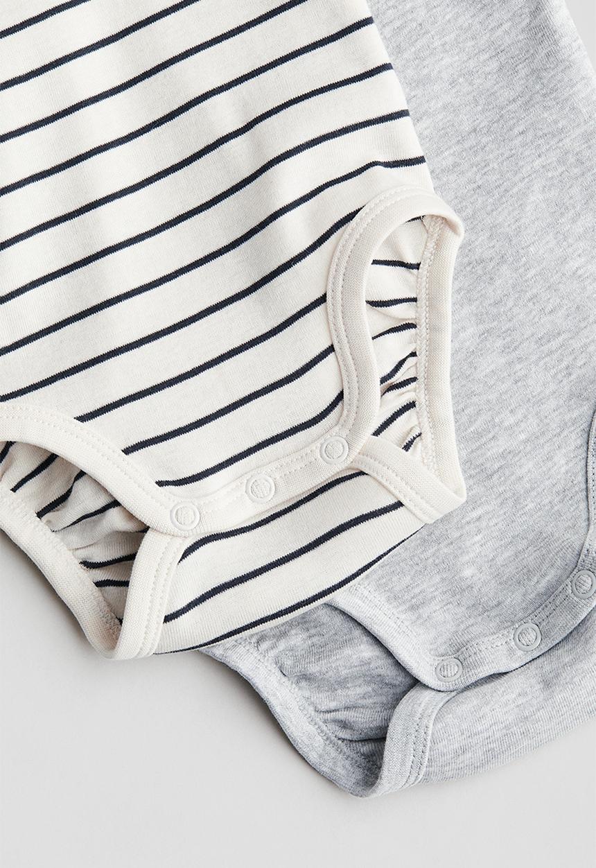 H&M - 2-Pack long-sleeved bodysuits - light grey striped