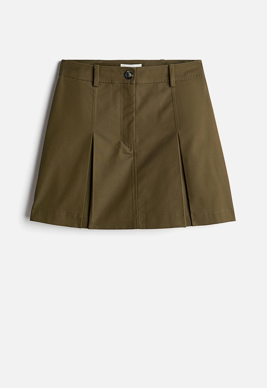 H&M - Pleated twill skirt - dark khaki green