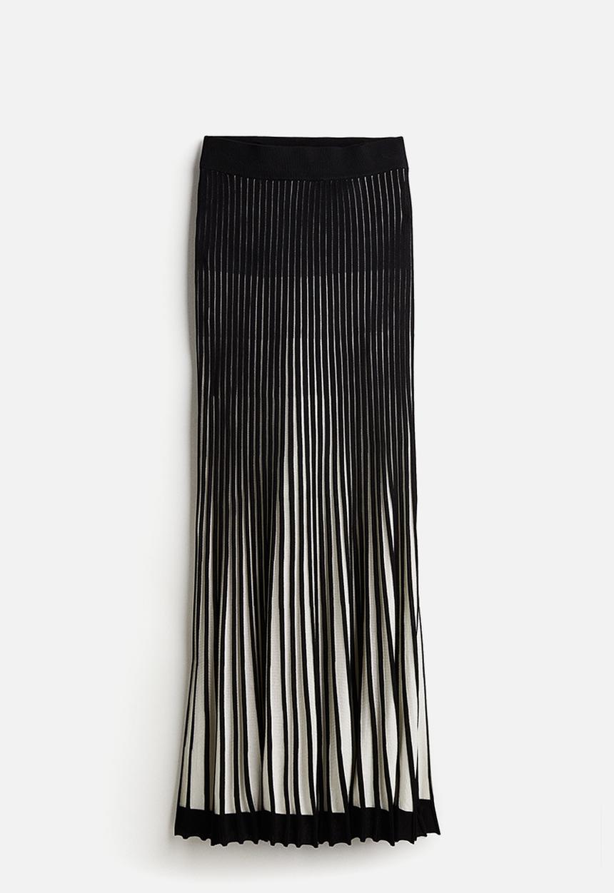 H&M - Rib-knit flared skirt - white/black striped