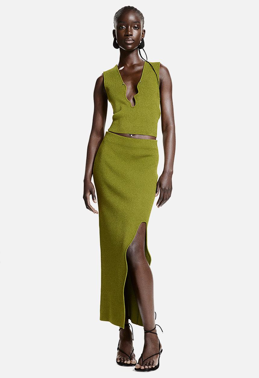 H&M - Slit-front knitted skirt - green