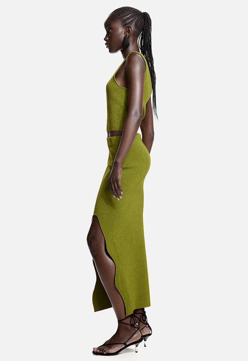 H&M - Slit-front knitted skirt - green