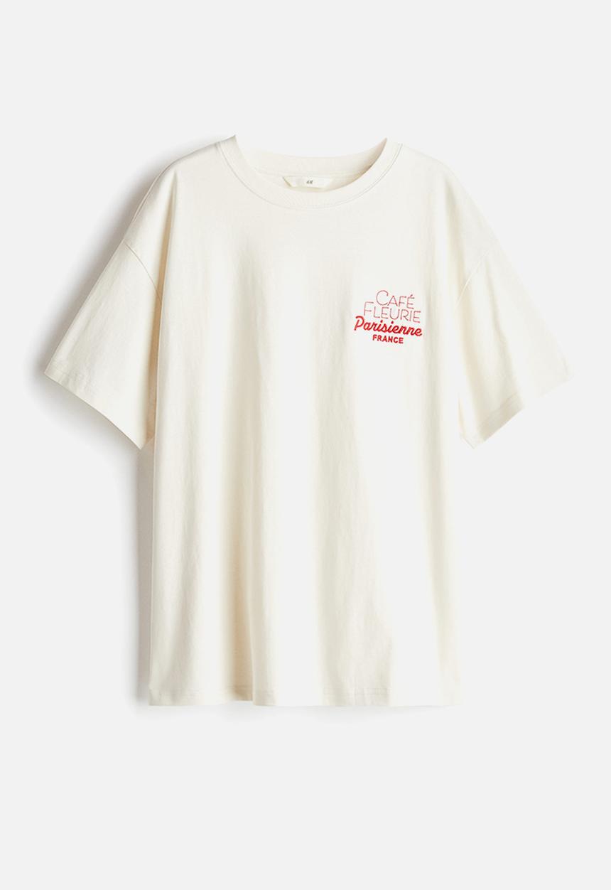 H&M - Printed t-shirt - cream/café fleurie