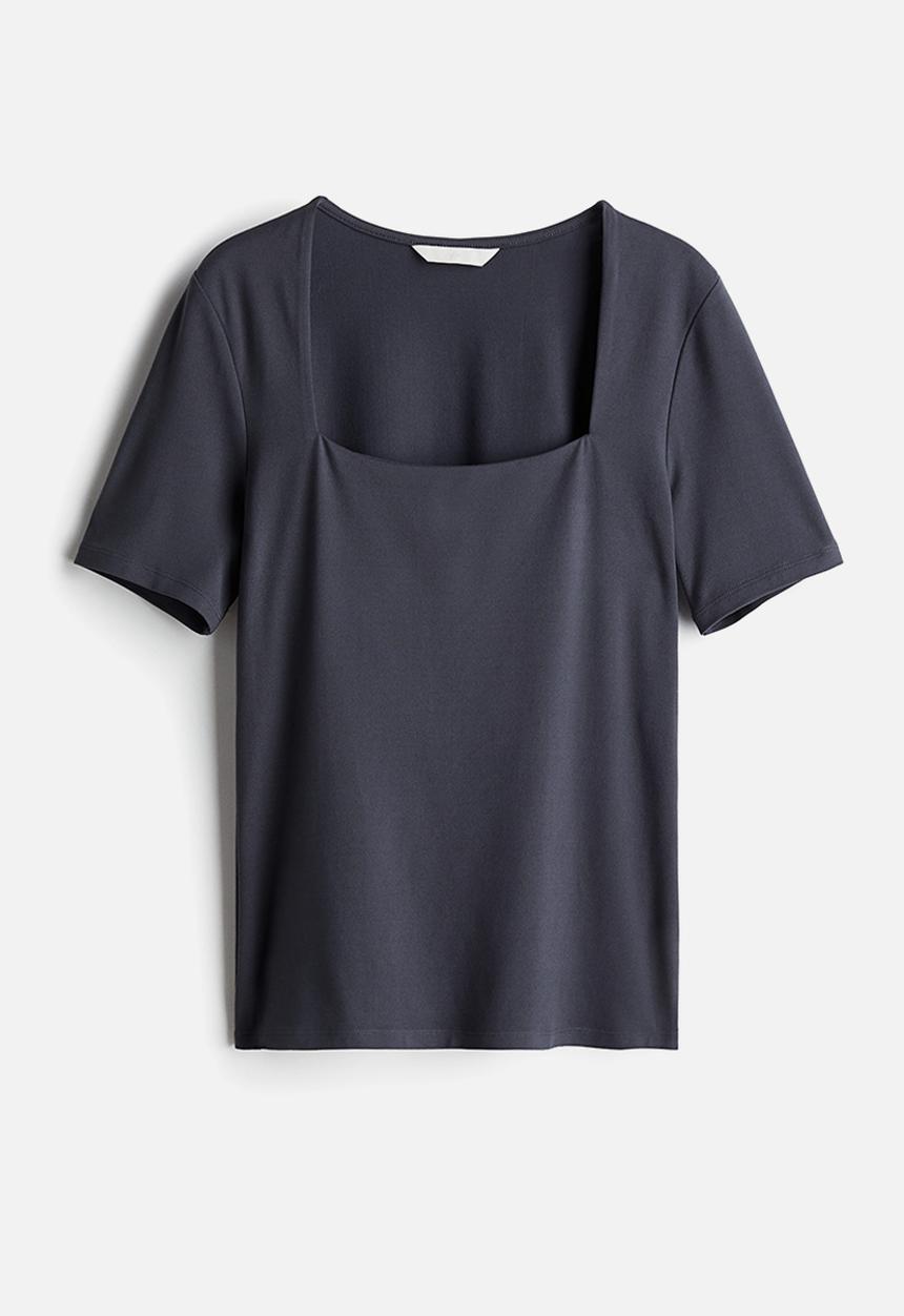 H&M - Square-neck top - dark grey 