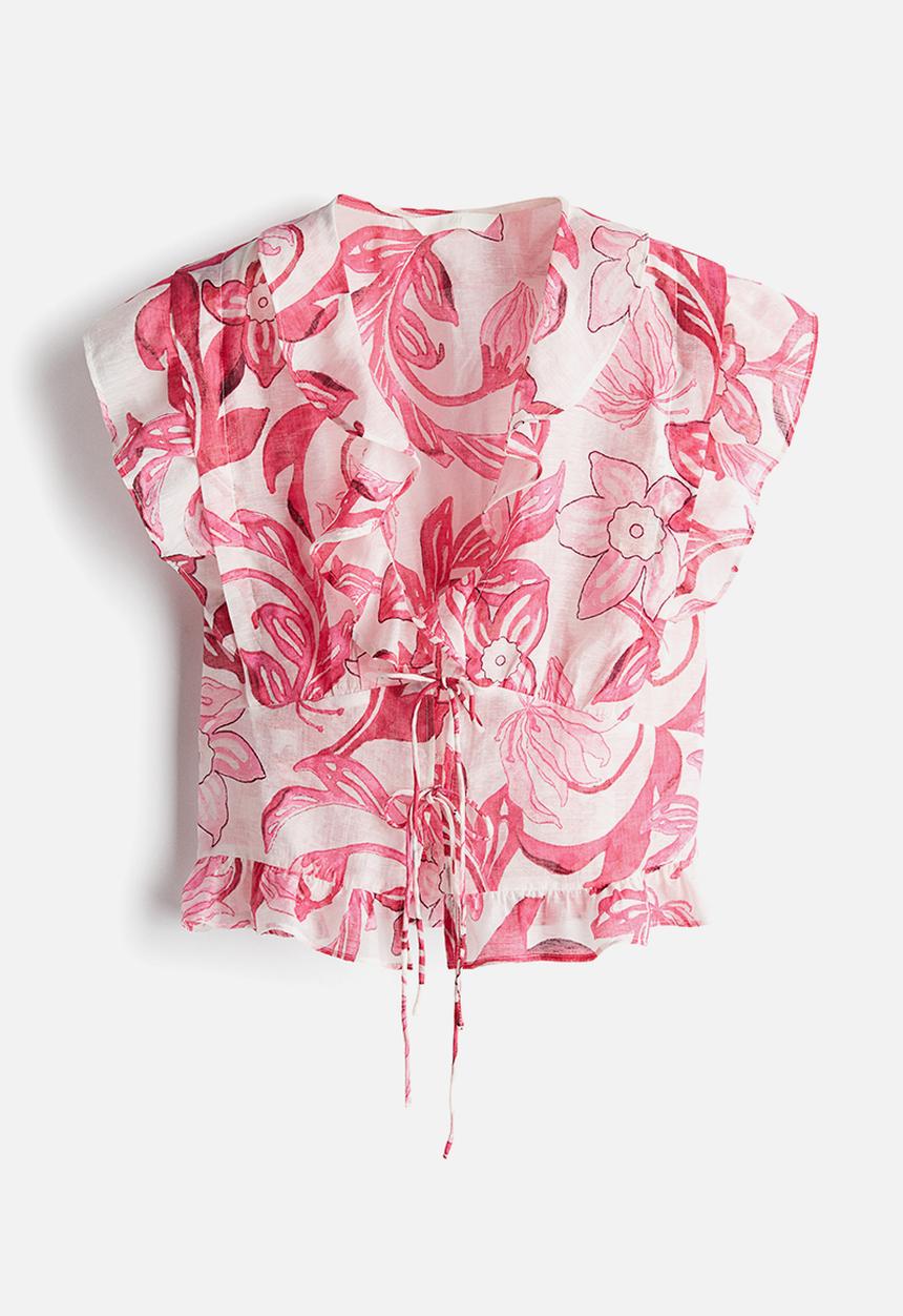 H&M - Frill-trimmed blouse - white & pink floral