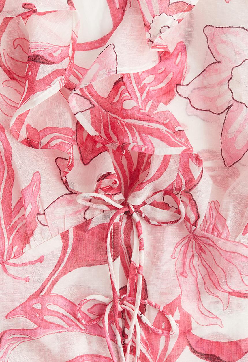 H&M - Frill-trimmed blouse - white & pink floral