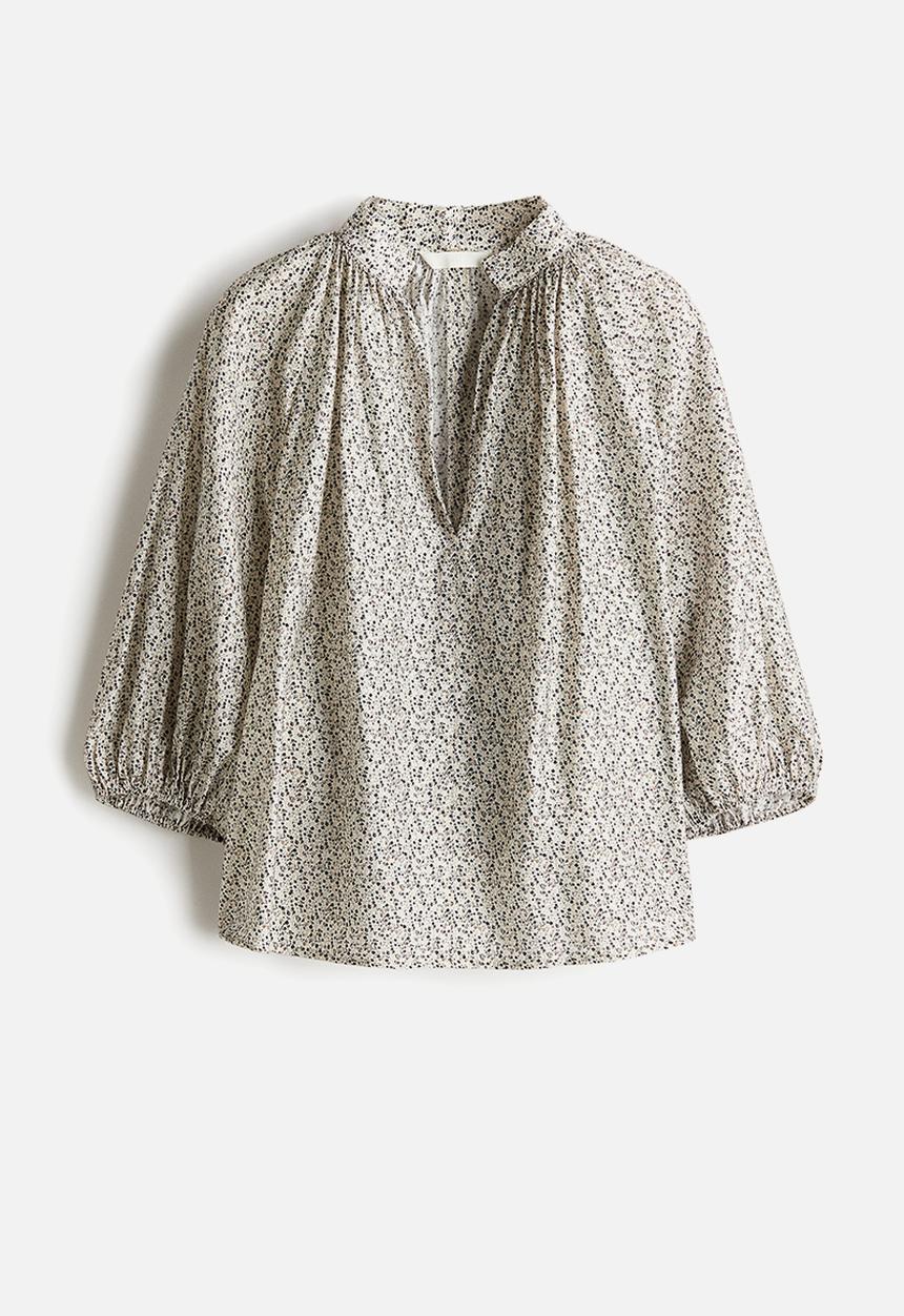 H&M - Balloon-sleeved blouse - white small flowers