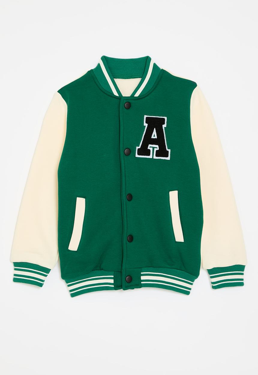 Pop Candy - Contrast baseball jacket-green & ecru