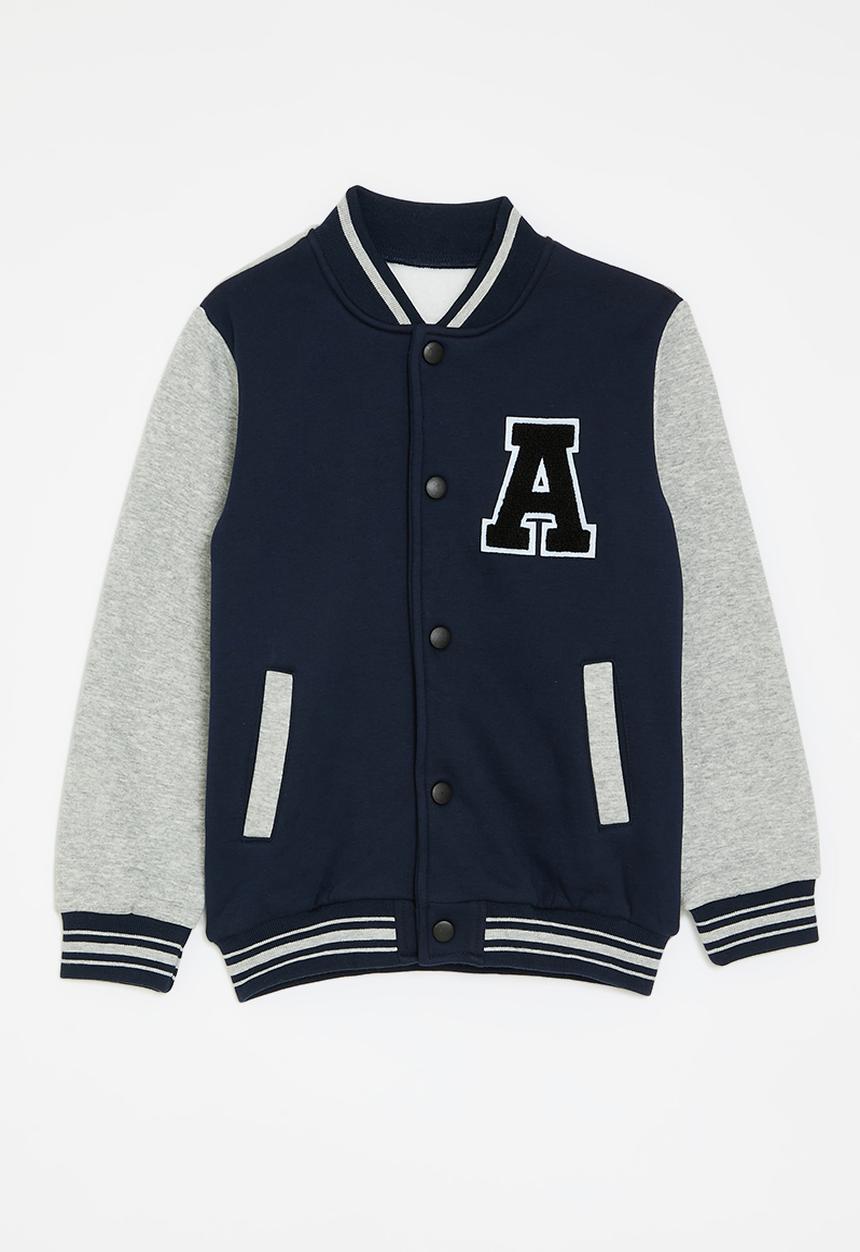 Pop Candy - Contrast baseball jacket-grey & navy
