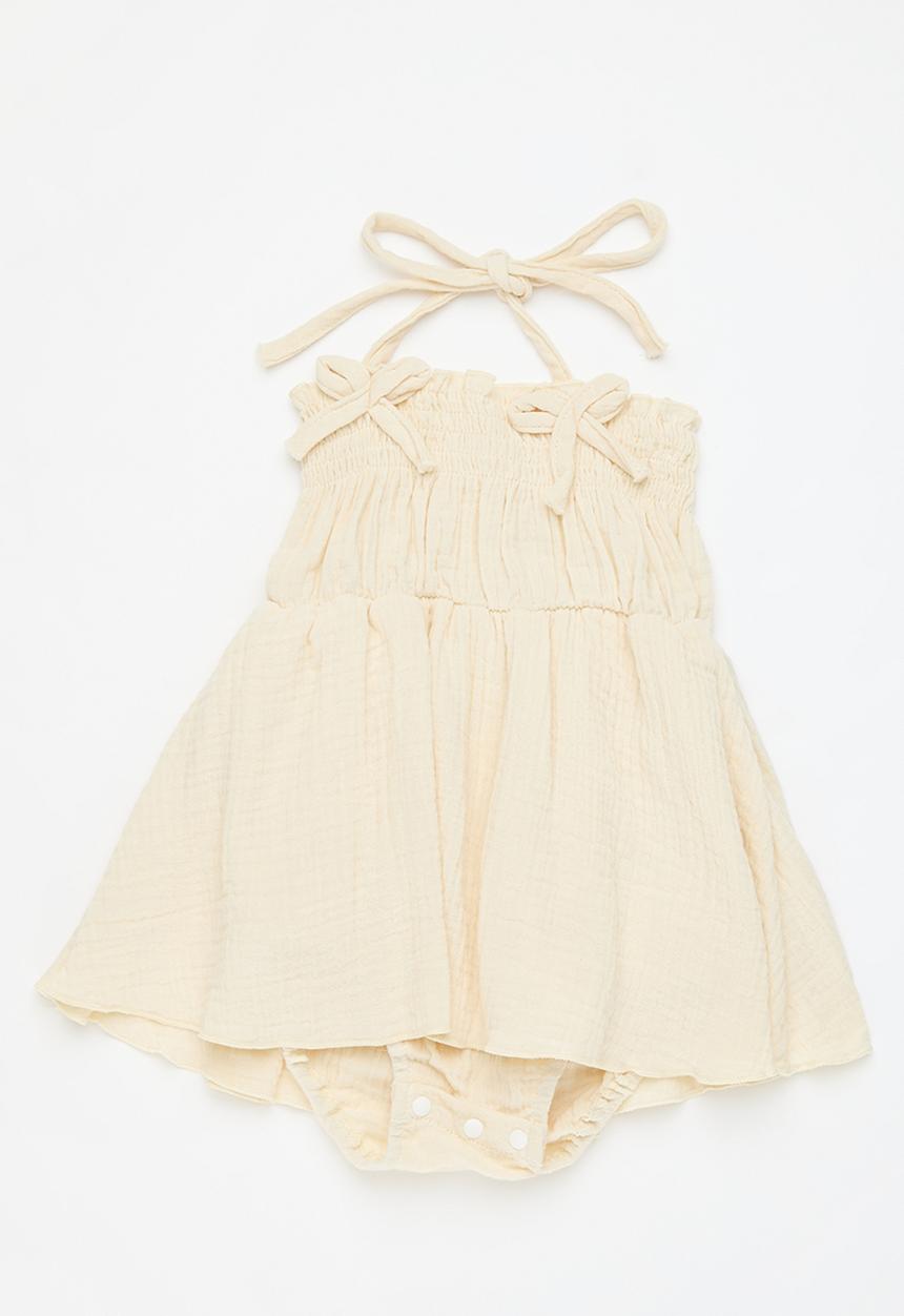 Pop Candy - Smock romper dress-ecru