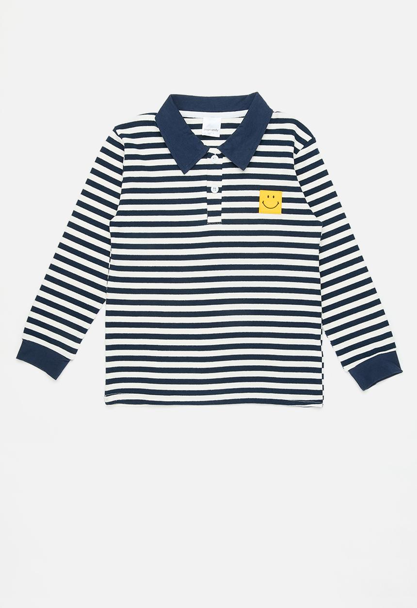 Pop Candy - Stripe fleece golfer - navy/white