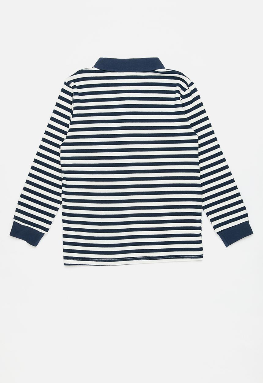 Pop Candy - Stripe fleece golfer - navy/white