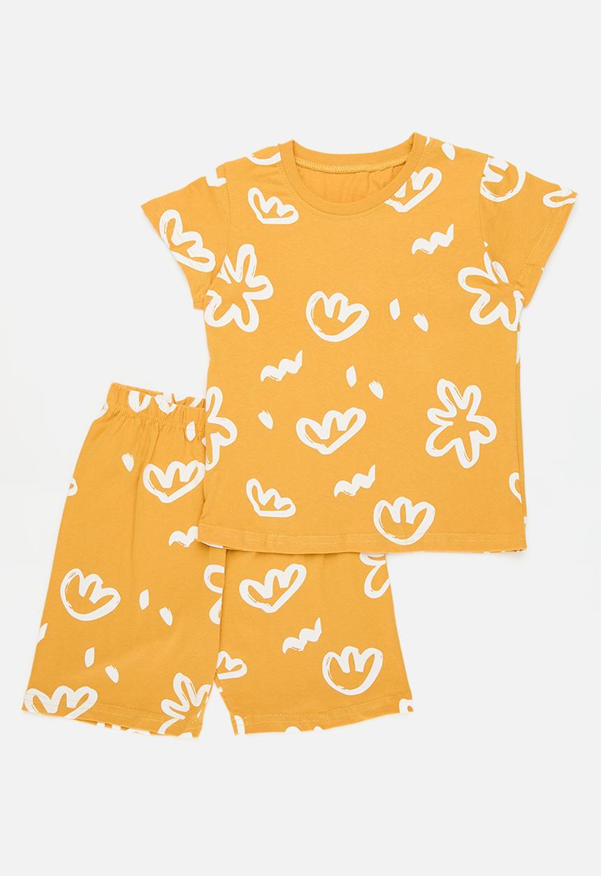Pop Candy - Printed pj set-mustard & white