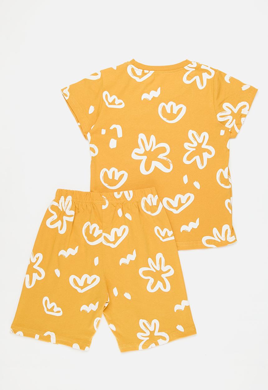 Pop Candy - Printed pj set-mustard & white