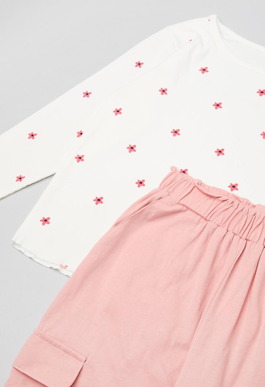 Pop Candy - Tee & cargo pants set - pink & white
